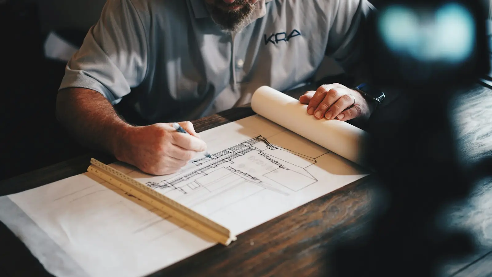 Architect drawing a floor plan by hand