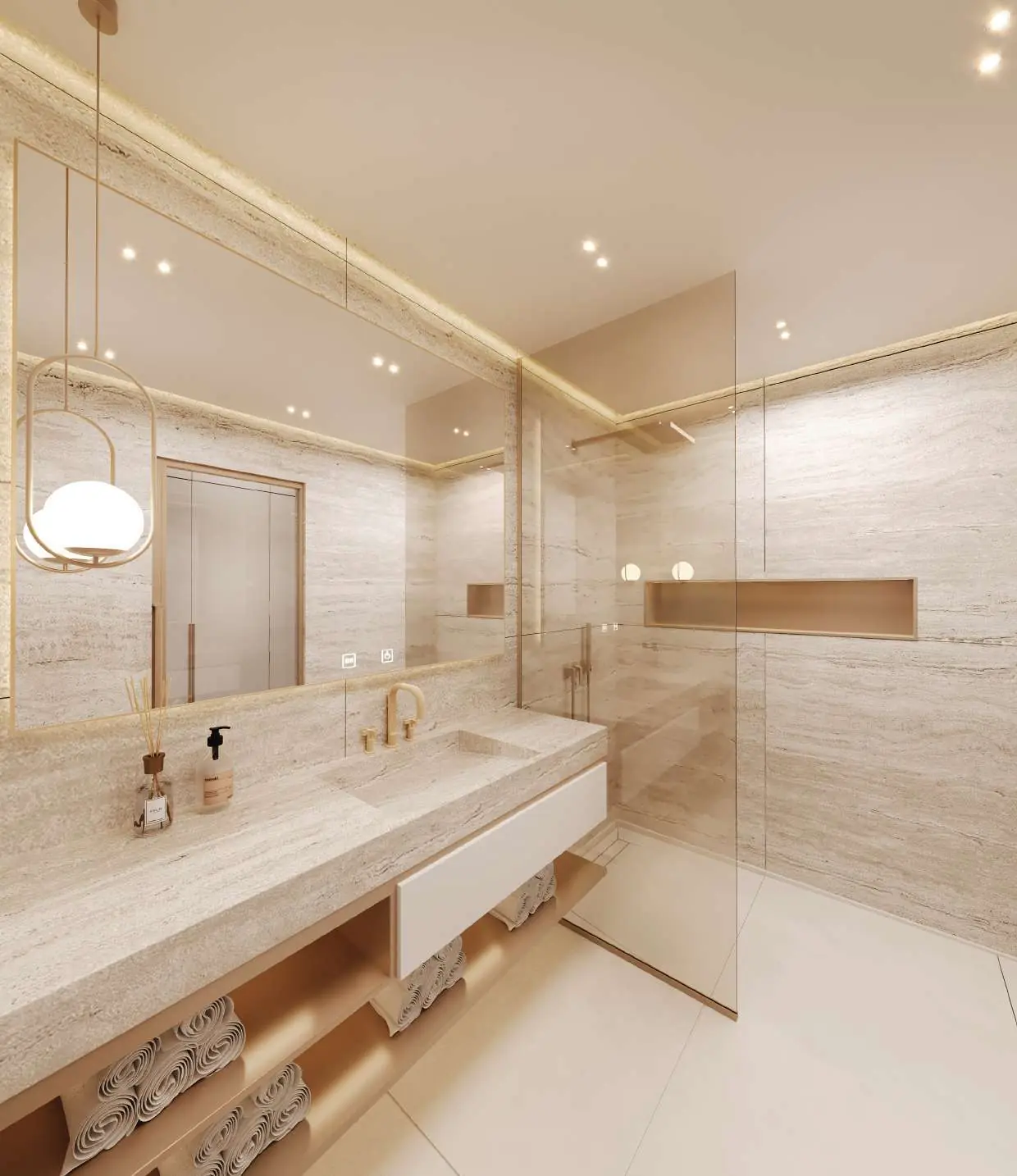 Bathroom view with shower niche