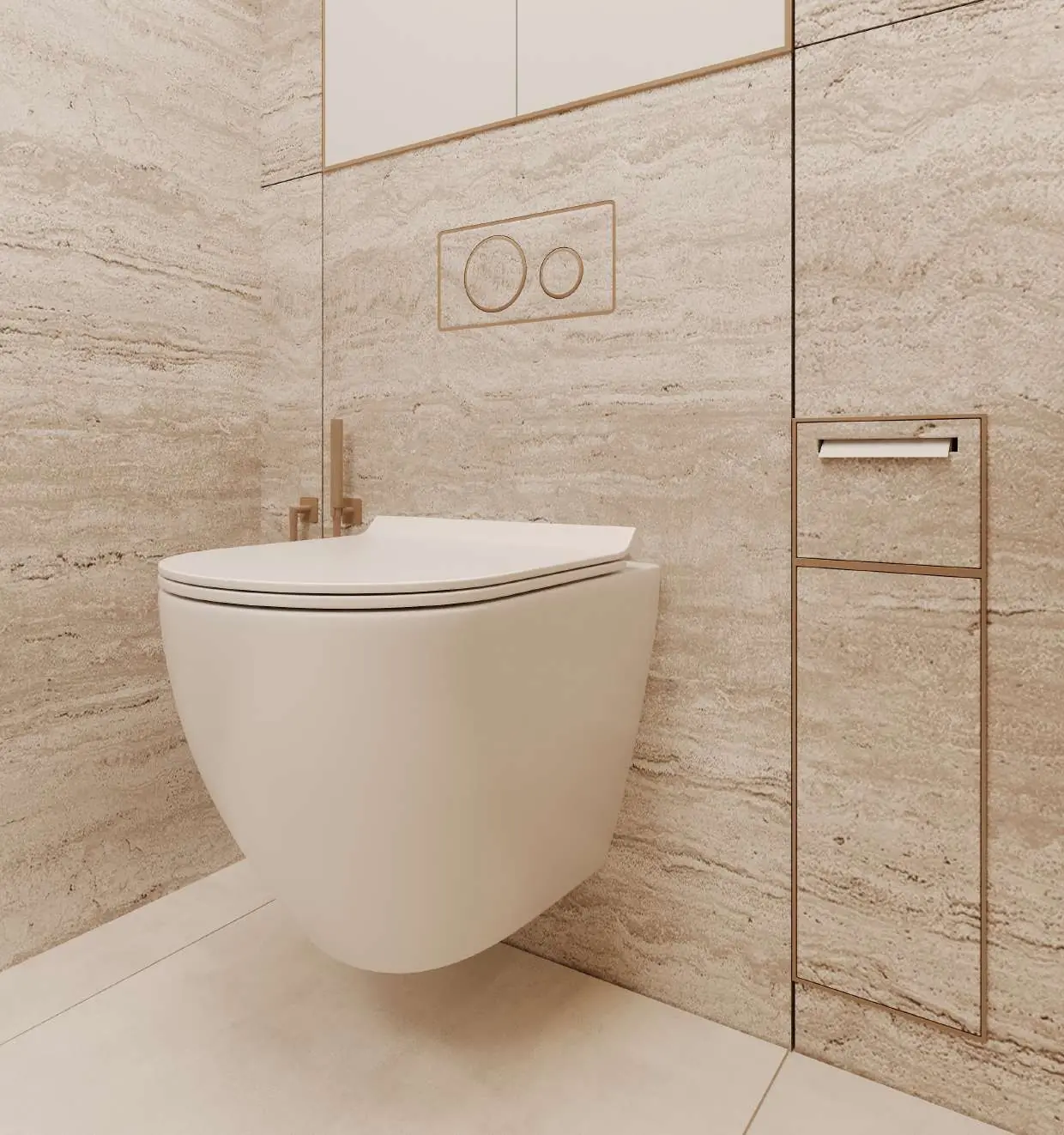 Close-up of the wall-hung WC and concealed cistern plate