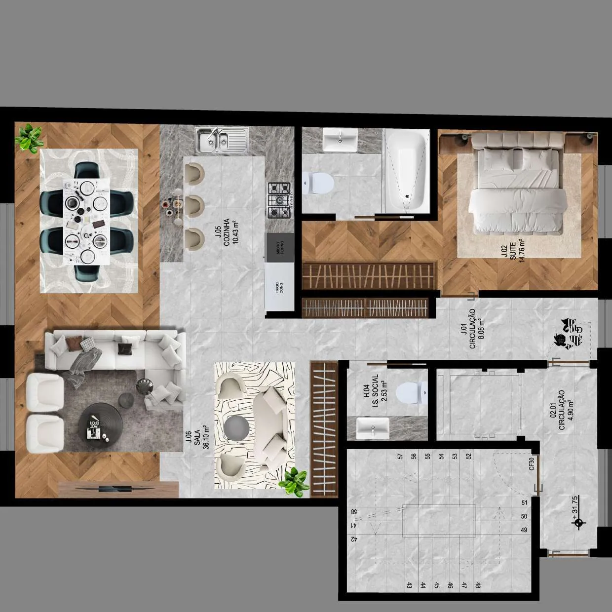 Furnished floor plan of the apartment