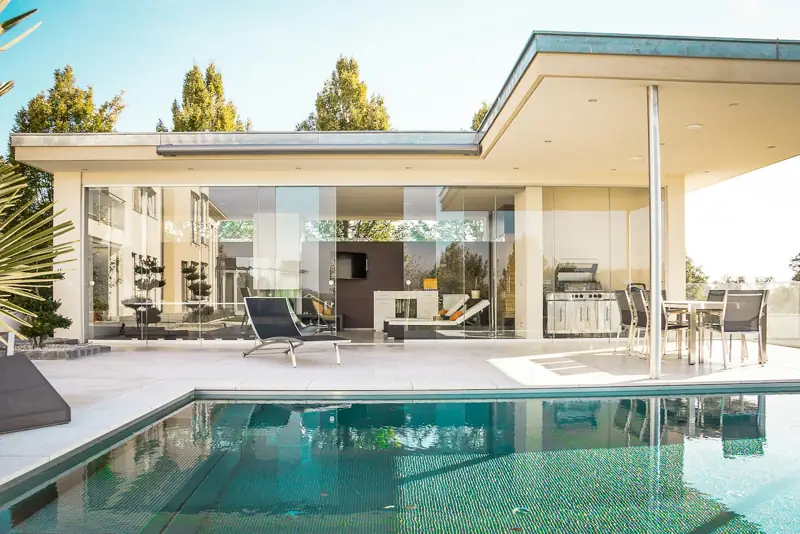 Modern villa with a covered terrace and swimming pool
